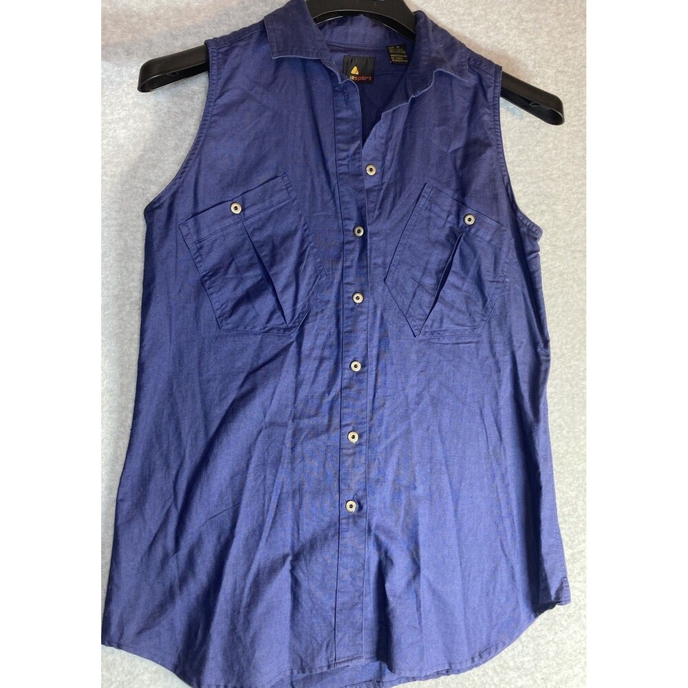 Liz Sport Sz M Button Up Tank Top Linen Cotton Natural Fibre Summer VTG